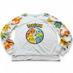 Pokemon 2014 Pikachu Starters Graphic Crewneck Sweatshirt Women Large White Rare